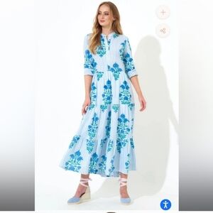 EUC TUCKERNUCK OLIPHANT BLUE  STRIPE JAIPUR MANDARIN DRESS SIZE M